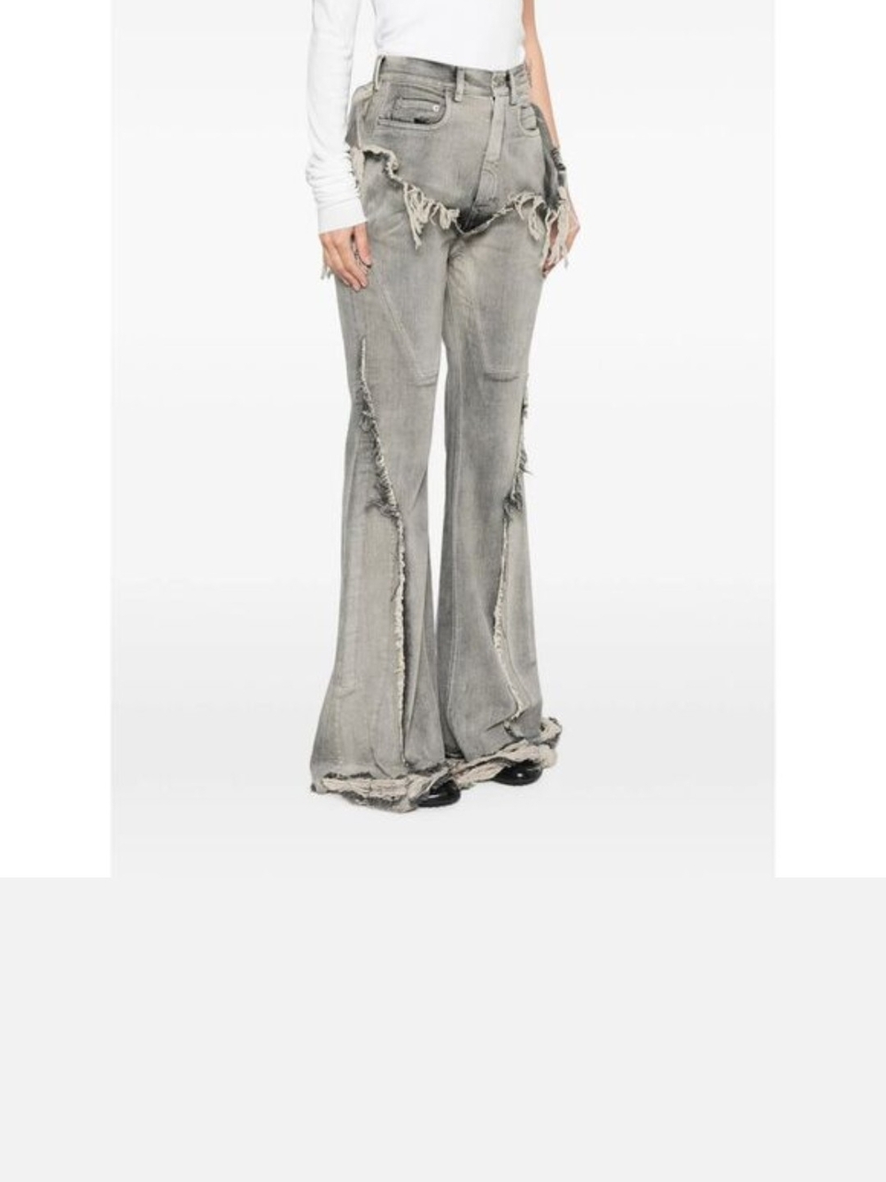 RARE Rick Owens Drkshdw Milk Wash Distresed Flared Jeans w/Shredding & Pockets